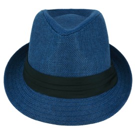 Gelante Summer Fedora Panama Straw Hats with Black Band M215-Navy-L/XL