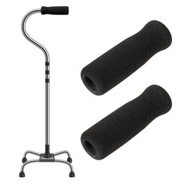 Cane Handle Grip Replacement, 2 PCS Walking Stick Grips for Seniors, Offset Handle Crutch Hand Grips, Black Foam Accessories