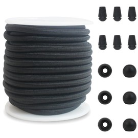 ZHFMLY 4mm Black Bungee Shock Cord 5/32 inch Thick Elastic String Rope 30ft Elastic Stretchy Cord with Nylon Sleeve and Heavy Strength for Boots,Bags, Tents, Kayak Decks,DIY Crafts Sewing ZH155