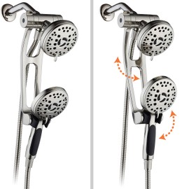 AquaSpa High Pressure 48-mode Luxury 3-way Combo with Adjustable Extension Arm – Dual Rain & Handheld Shower Head – Extra Long 6 Foot Stainless Steel Hose – All Brushed Nickel Finish – Top US Brand