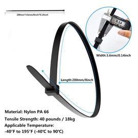 iDopick Cable Zip Ties,200 Packs Self-Locking Strong Nylon Cable Ties 200mm*3.6mm,Multi-Purpose Wire Management Ties,Plastic Wire Ties Perfect for Home,Garden Trellis,Office,Garage and Workshop