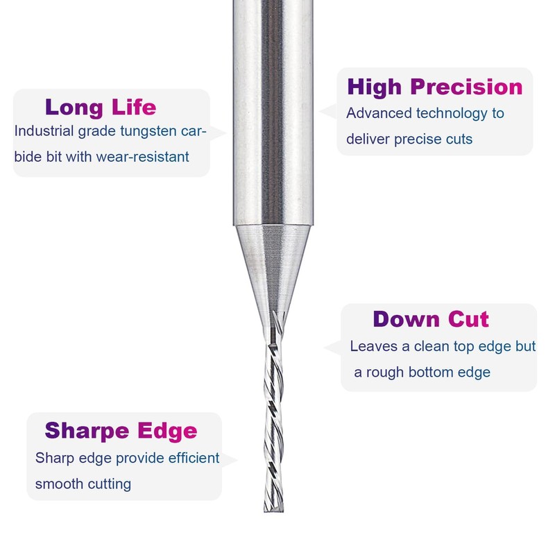SpeTool 1/4 Inch Shank Down Cut Spiral Router Bit, 1/16