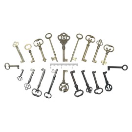 Small Skeleton Key Set - Works with 1/2 Inch Keyholes Only - Generic Hollow Barrel Vintage Keys for Antique Furniture - Cabinet Doors, Grandfather Clocks, Dresser Drawers (Set of 20 Keys)