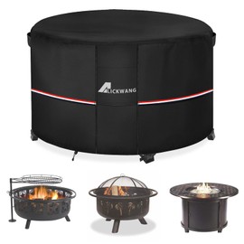 Alickwang 30-32 Inch Round Fire Pit Cover,Outdoor Waterproof 600D Heavy Duty Fade Resistant Round Firepit Cover,All Weather Protection Patio Fire Table Cover,Black,32''Dia X 24''H