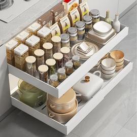 ADDZ solutions Pull out cabinet organizer - slide out drawers for kitchen cabinets, helps to store items neatly in the cabinet with drawers & pantry shelves instead of all over the counter. (Large)