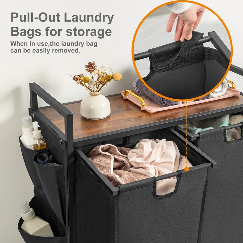 WOWLIVE Double Laundry Hamper with Lid,Rolling Laundry Basket Organizer with