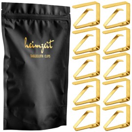 heimzeit Tablecloth Clips Made of High-Quality Stainless Steel [Pack of 10, 4 cm] Colour: Gold, Tablecloth Holder for Outdoor and Indoor Use, Table Cloth Clips for Tables with Max. Plate Thickness of