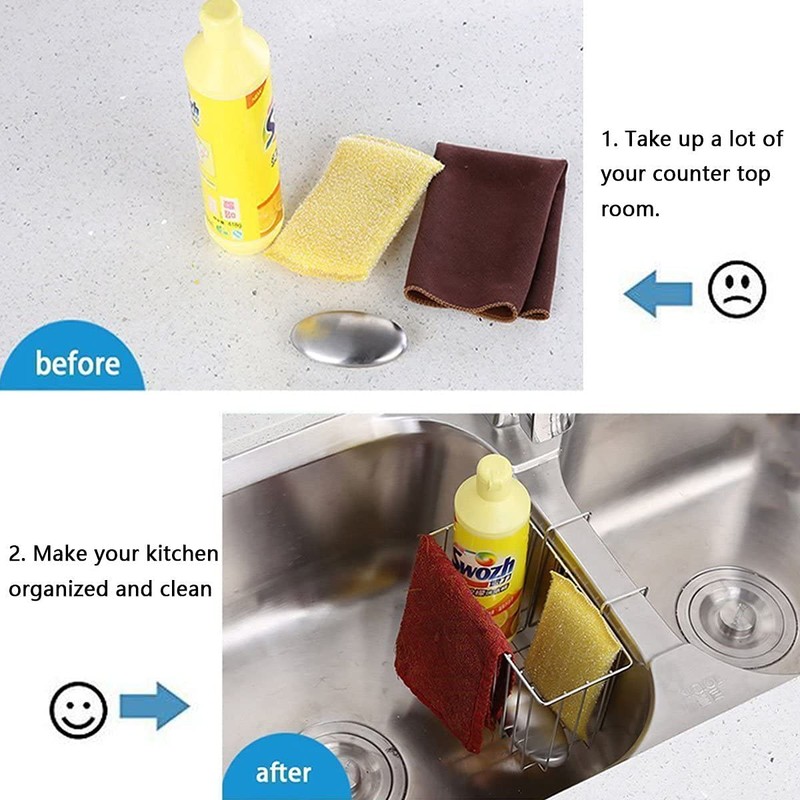 Sponge Holder, Sink Caddy Kitchen Brush Soap Dishwashing Liquid Drainer