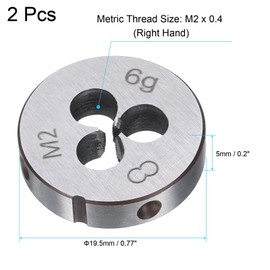 sourcing map 2pcs Round Threading Die M2 x 0.4 Metric Thread Right Hand Screw Cutting Fixed Dies, Alloy Tool Steel Tapping Repair Tool