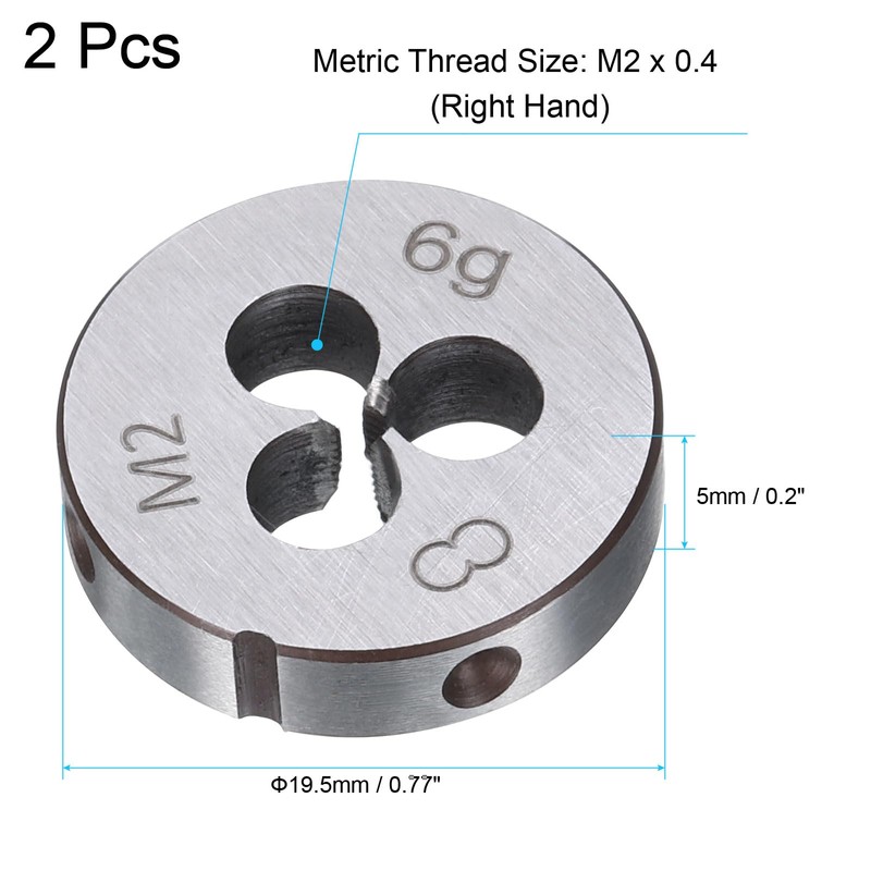 sourcing map 2pcs Round Threading Die M2 x 0.4 Metric