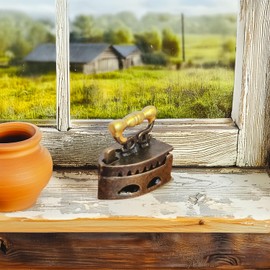 Miniature Iron Set (2pcs): 1/12 Scale Metal Irons for Dollhouse Decor & Diorama Supplies (Brass)