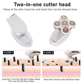 Electric Razors for Womens, 2-in-1 Best Shaver for Women, Rechargeable Trimmer with Detachable Head for Women's Legs, Bikini, Face, Lips Hairs, Cordless Wet Dry Facial Hair Removal for Women