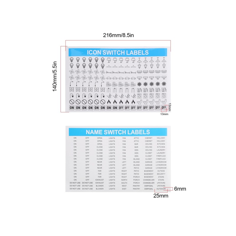 ECSiNG 6PCS Light Switch Electrical Breaker Panel Stickers 21.6x14cm Transparent