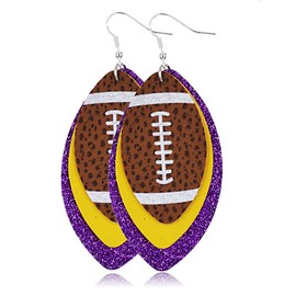 CHUNYANAN Unique Fashion Sequined Leather Football Dangle Drop Earrings for Women Sparkly Charm Tassel Football Earrings Jewelry Gift (Brown Yellow Purple Earring)