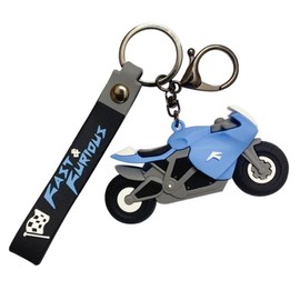 KUPOOL Motorcycle Model Keychain Cartoon Key Chain Key Ring Holder Rubber Keyring For Motor Racing Styling PVC Charm Car Key Ring Keychain Gift for Men and Women, Blue, M