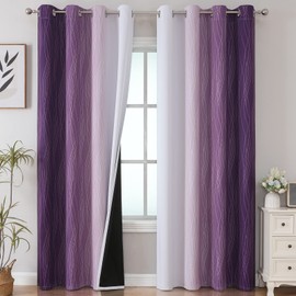VEHEDE Gradient Blackout Curtains for Living Room and Bedroom, Soft Thermal Insulated Noise Reduction Eyelet Drapes for Home Decor, W52 x L84 Inch, Purple and Greyish White, 2 Panels