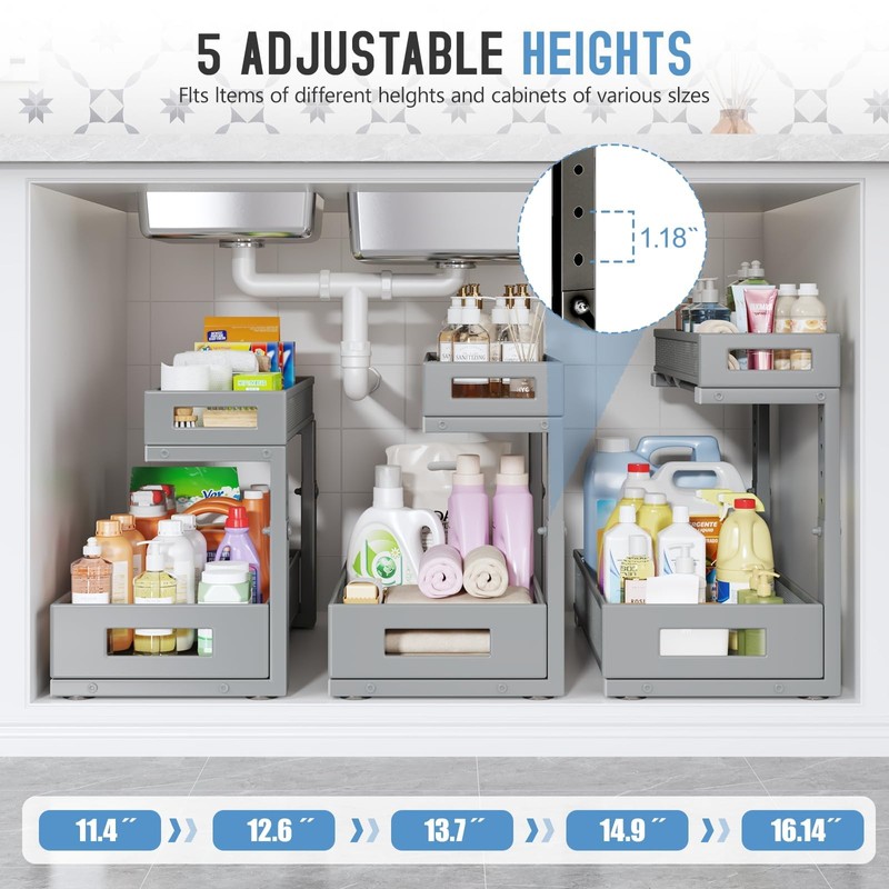 Biboraya 2 Pack 17IN Depth Under Sink Storage Organizer, Large