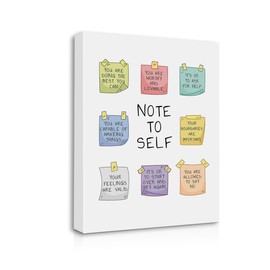 Note to Self Mental Health Self Care Self Love Canvas Wall Art Prints Artwork Signs Framed For Home Classroom Therapy Office School Counselor Office Decor, 11×14 inch