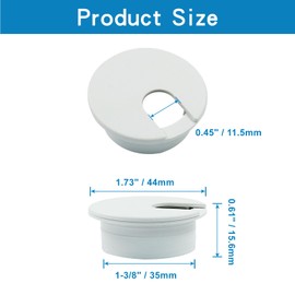 Hordion 6Pcs Desk Grommet 1-3/8 inch/ 35mm Cable Grommets Hole Cover, Wire Cord Organizer Plastic Grommets for Computer Desk Cabinet Furniture, White