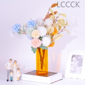 Orange Acrylic Vase, Modern Acrylic Geometric Wide Mouth Small vase, Orange Flower Vase for centerpieces Desk Flower Bud vase, for Living Room Table, Office, Wedding