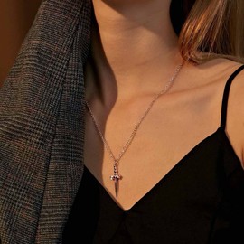 Aneneiceera Vintage Dagger Necklace Cross Choker Chain Rose Gold Sword Dagger Pendant Necklace Rock Statement Crucifix Pendant Necklace Charm Jewelry Gift for Women Girls