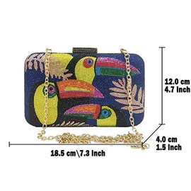 Boutique De FGG Toucan Bird Crystal Clutch Purses for Women Evening Minaudiere Handbags Party Rhinestone Clutch Bag,Mini,Silver