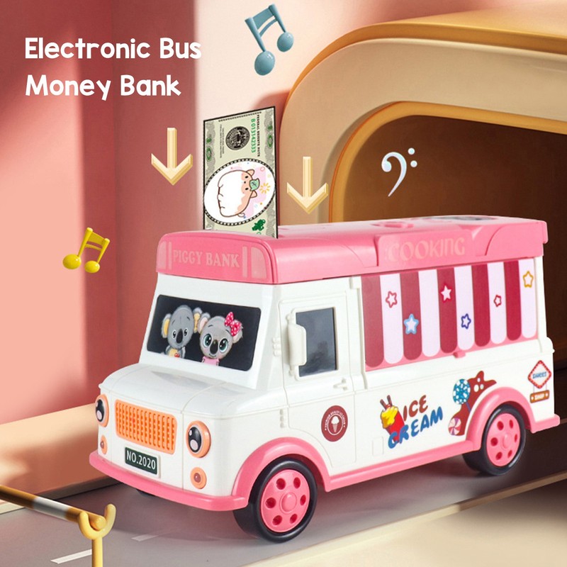 Kids Money Bank Bus Shaped Password Remote Control Unlock Music