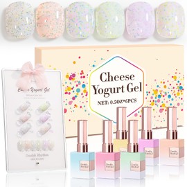 Double Rhythm 0.5 Oz Glitter Gel Polish Set of 6 Color with Display Borad 15 ml Full Size Kit Shimmer Reflective Sparkle Soak Off Manicure Salon DIY at Home (Orange Green Purple Colorful Dots-T6-41)