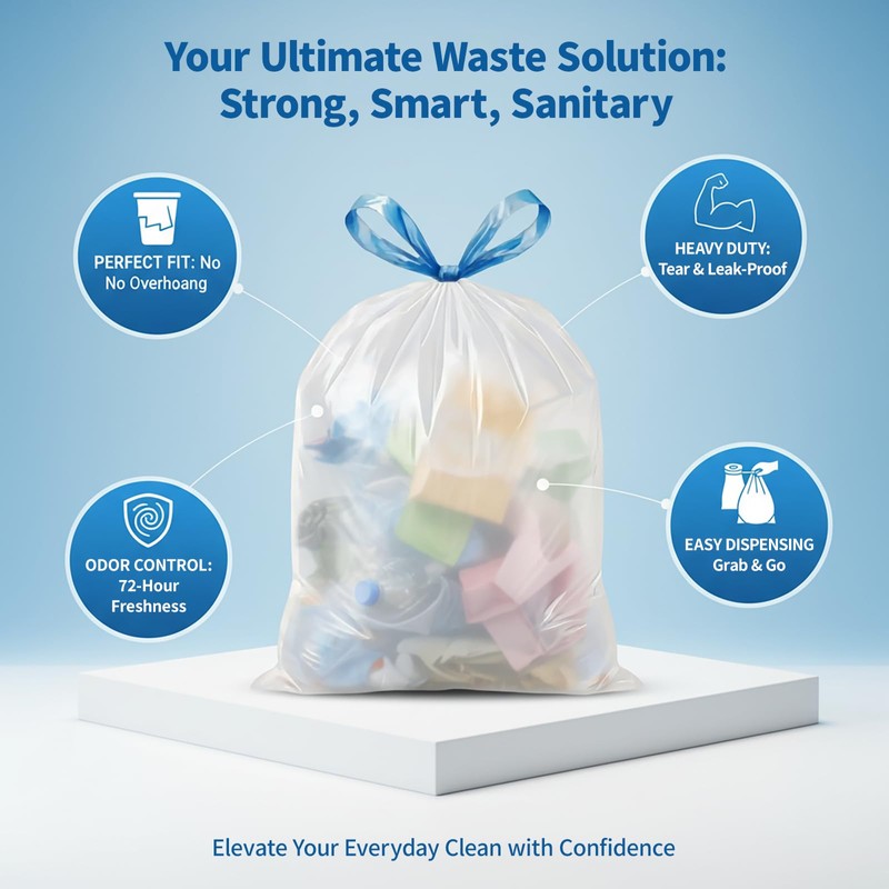 Small Trash Bags 5 Gallon Drawstring,1.1 Mil,Unscented,150 Count