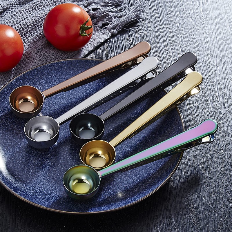 Coffee Scoop Spoon with Bag Clip, Set of 2 (Silver)