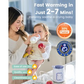 Grownsy Bottle Warmer, 8-in-1 Fast Baby Bottle Warmer for Breastmilk or Formula, Smart Temperature Control and Automatic Shut-Off Milk Warmer, Baby Essentials for Newborn- Purple