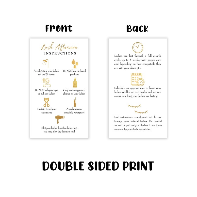 Lash Extension Aftercare Instructions Cards | 50 Pack | Size