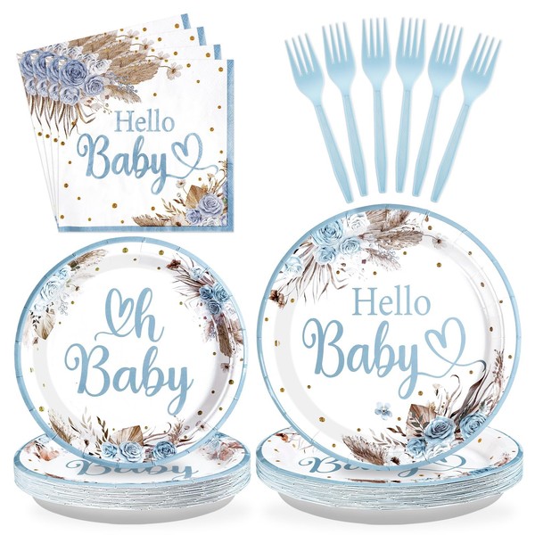 Grencian 96 PCS Boho Baby Shower Decorations Dusty Blue Baby