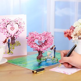 Cherry Blossom Tree Heart-Shaped Wedding Card, Pop Up 3D Card, I Love You Anniversary Cards, Romantic Cards for Her, Girlfriend, Wife, Him, Boyfriend, Husband