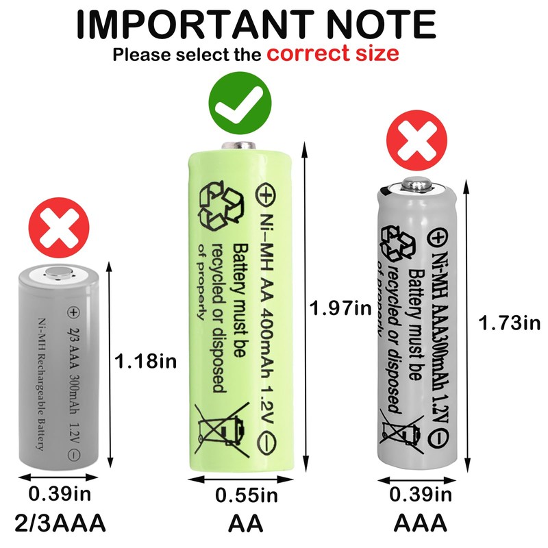 Lombaour 1.2 Volts 400mAh NiMH Rechargeable AA Batteries Pre-Charged for