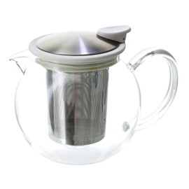 FORLIFE Bola Glass Teapot with Basket Infuser, 25oz./750ml., White