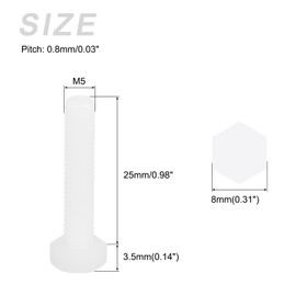 METALLIXITY Nylon Hex Bolts (M5-0.8x25mm) 80Pcs, Plastic Coarse Fully Threaded Metric Hex Head Cap Screw Bolt - for Various Industrial, White