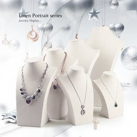 Oirlv Linen Necklace Display Bust 3D Necklace Organizer Jewelry Display Holder (H-15.28inches)