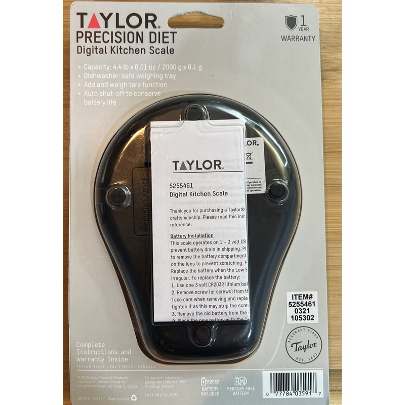 Taylor Precision Digital Kitchen Scale &Weighing Tray Battery Included