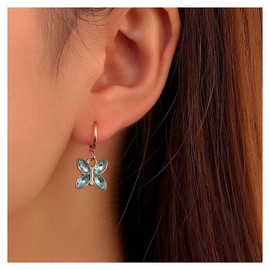 Inilbran Boho Butterfly Dangle Earrings Blue Crystal Butterfly Hoop Earrings Gold Cz Butterfly Earrings Vintage Butterfly Drop Earrings Jewelry for Women and Girls