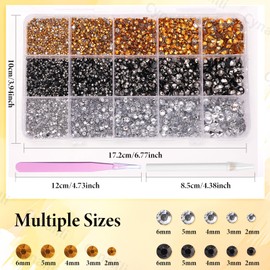 15000 Pcs Resin Rhinestones for Crafts, Black Silver Gold Flatback Resin Rhinestones for Bedazzling Gems 2/3/4/5/6mm Flatback Gems Jewels for DIY Mugs Tumblers Bottles Clothing Shoes Nail Art