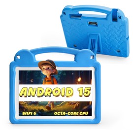 Ruufuuxy Kids Tablet 10.1 Inch, Android Tablet for Kids, Android 15, 1280x800 Display, Octa-Core CPU, 8GB+64GB, 1TB Expandable via Micro SD, WiFi 6 (2.4G+5G), Parental Control, EVA Case, Blue