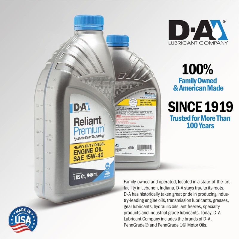 D-A LUBRICANT COMPANY 52006, Reliant Premium Diesel Engine Oil SAE