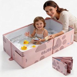 Bañera para Bebés, Bañera Portátil para Bebés, Unisex, Impermeable, con Tapón de Desagüe, Apta para Niños a Partir de 12 Meses (Rosa)