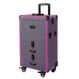 GDAE10 Rolling Makeup Train Case, Lockable Portable Cosmetic Trolley, Trolley Makeup Travel Case，with Key Swivel Wheels,Salon Barber Case Traveling Case (Purple)