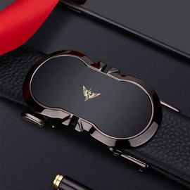 VANNANBA Cinturones de trinquete de cuero auténtico con hebilla automática para hombres con caja de regalo, Negro, 34''-36'' Waist Adjustable