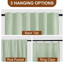 DWCN Green Blackout Curtains for Bedroom - 63 inch Long Back Tab Thermal Insulated Window Draperies with Tiebacks Window Treatment Panels for Living Room, 52 x 63 Inch, 2 Panels, Seafoam Green