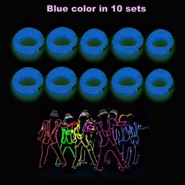MaxLax EL Wire 10 Pack, 16.4ft Neon Light Wire Noise Reduction with Battery Pack (16.4ft blue-10 Pack)