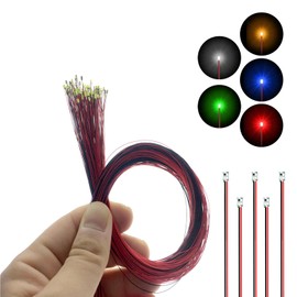 Pre-Wired SMD-60pcs0402 Micro LED Lights Kit, in 6 Colors (White, Warm White, Red, Blue, Green, Pink-Purple) with Wires, 4 Connectors & 2 Battery Boxes - Tiny LED Lights for DIY Model Projects