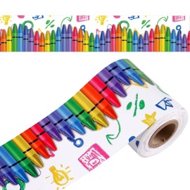 ​GreenPine Crayon Scalloped Bulletin Board Borders Stickers Back to School Border Trim Classroom Wall Decorations Paper Cutouts for First Day of School Teacher Student Office Desk Wall Decor​ 36Ft